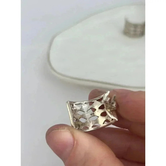 Marcasite Sterling Silver Open Hoop half circle Vintage Earrings - Picture 4 of 8